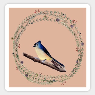 Whimsical bird with watercolor wreath1 Sticker